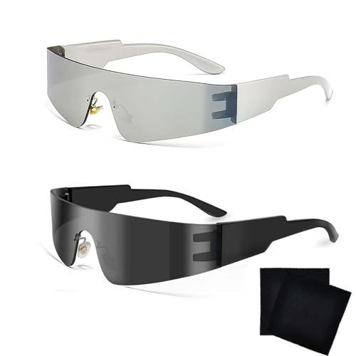 DECUIOCC Futuristische Sonnenbrille - 2er-Pack Schnelle Brille & Alien Brille, Ideal für Rave, Techno, Space Girl & Astronauten Accessoires von DECUIOCC