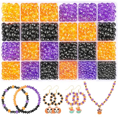 DECYOOL Halloween-Perlen, 1560 Stück, Halloween-Acryl-Kristallperlen, lose Abstandshalter, Bastelperlen für Armbänder, Schmuckherstellung, 4 mm, 6 mm, 8 mm (Orange, Lila, Schwarz) von DECYOOL