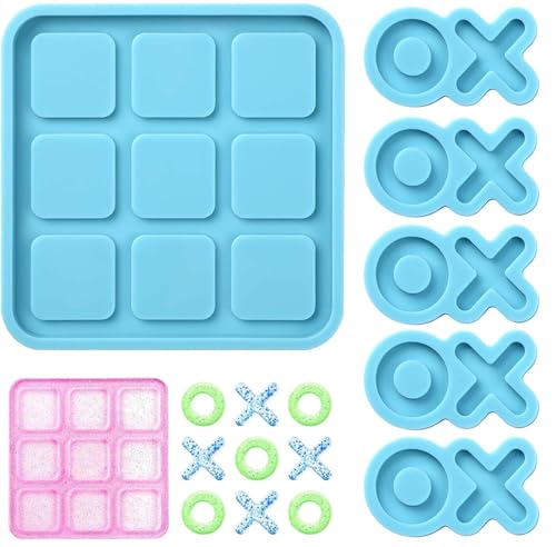 Tic Tac Toe Harzform mit 5 Schachfiguren, DECYOOL X-O-Brettspiel, Silikonformen für Harzguss, DIY-Tischbrettspiel von DECYOOL