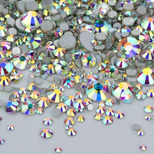 1400 Stück Mix-Größe Mix AB Farbe GRhinestone Flatback Kristallsteine Nicht Hotfix Strass Applikationen für Nagelkleid Handwerk-CrystalAB SilverBase von DEFRTG