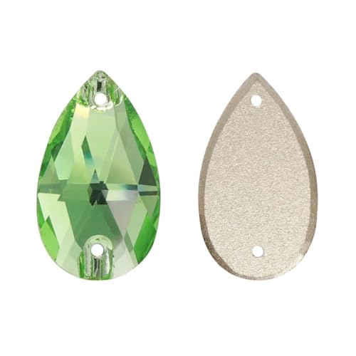 Lose Strasssteine aus Wassertropfenglas, nicht Hotfix, goldene Unterseite, flache Rückseite, zum Aufnähen von Kristall für die Dekoration von Artefakten und Kleidungsstücken, Peridot, 17 mm x 28 mm, von DEFRTG