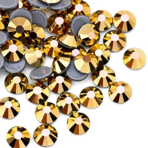 SS6-SS30 Mehrfarbiger Crystal AB Hot Fix Strass Kristall Super Glitter Strass Aufbügel-Strasssteine für Nailart Stoffbekleidung-Gold-SS20-1440 Stück von DEFRTG