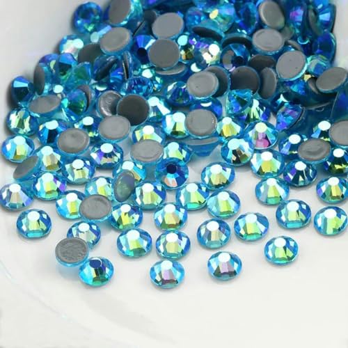 SS6-SS30 Mehrfarbiger Crystal AB Hot Fix Strass Kristall Super Glitter Strass Aufbügelbare Strasssteine für Nailart Stoff Kleidung-Aquamarin AB-SS20-1440 Stück von DEFRTG