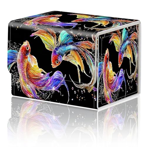 DEGDFSGR Commander Kartenspiel-Aufbewahrungsbox für TCG MTG Deck Box Organizer Sammelkartenetui Magnetverschluss Kreatives Muster bis zu 200 Karten, bunter schöner Betta-Fisch von DEGDFSGR