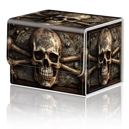 Kartenspiel Aufbewahrungsbox TCG Deck Box MTG Card Box Organizer Sammelkartenetui Kommandant Deck Box TCG Card Aufbewahrungsbox Magnetverschluss Kreatives Muster Bis zu 200 Karten, Piratenschädel von DEGDFSGR