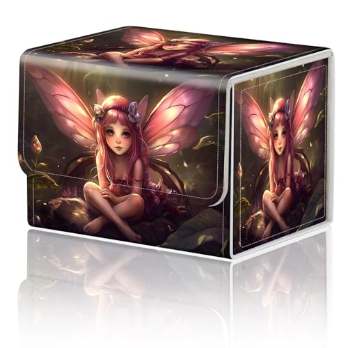 Kartenspiel Aufbewahrungsbox TCG Deck Box MTG Card Box Organizer Sammelkartenetui Kommandant Deck Box TCG Card Aufbewahrungsbox Magnetverschluss Kreatives Muster Bis zu 200 Karten, Rosa Fee Sitzende von DEGDFSGR