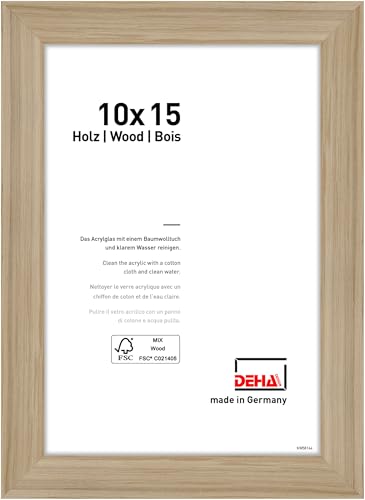 DEHA Design Bilderrahmen, 10 x 15 cm, Holz, Eiche, Fotorahmen zum Auftstellen im Hoch- & Querformat, bruchsicheres Kunstglas, Fontana von DEHA Design