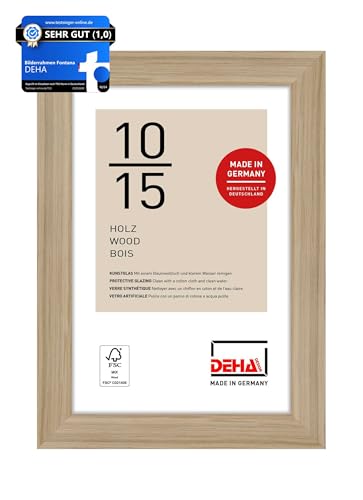 DEHA Design Bilderrahmen, 10 x 15 cm, Holz, Eiche, Fotorahmen zum Auftstellen im Hoch- & Querformat, bruchsicheres Kunstglas, Fontana von DEHA Design