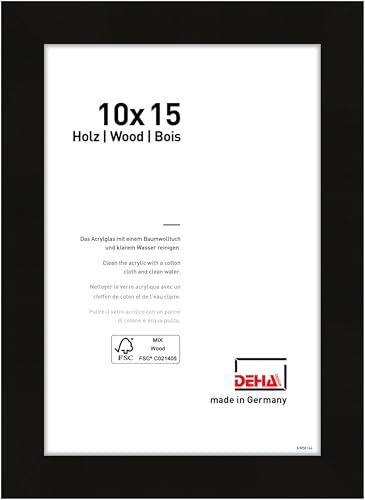 DEHA Design Bilderrahmen, 10 x 15 cm, Holz, Schwarz, Fotorahmen zum Auftstellen im Hoch- & Querformat, bruchsicheres Kunstglas, Fontana von DEHA Design