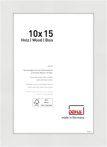 DEHA Design Bilderrahmen, 10 x 15 cm, Holz, Weiß, Fotorahmen zum Auftstellen im Hoch- & Querformat, bruchsicheres Kunstglas, Fontana von DEHA Design