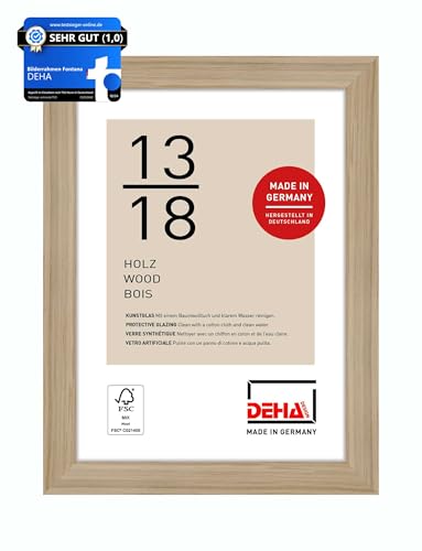 DEHA Design Bilderrahmen, 13 x 18 cm, Holz, Eiche, Fotorahmen zum Auftstellen im Hoch- & Querformat, bruchsicheres Kunstglas, Fontana von DEHA Design