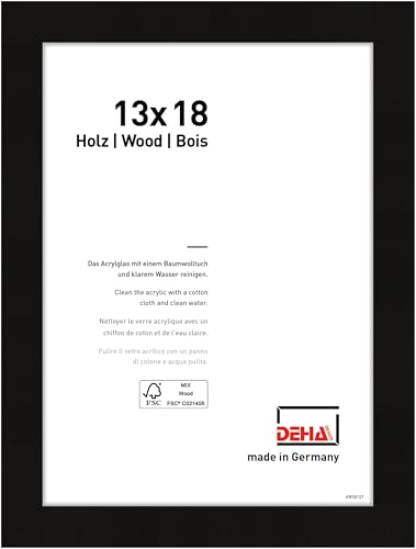 DEHA Design Bilderrahmen, 13 x 18 cm, Holz, Schwarz, Fotorahmen zum Auftstellen im Hoch- & Querformat, bruchsicheres Kunstglas, Fontana von DEHA Design