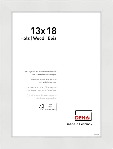 DEHA Design Bilderrahmen, 13 x 18 cm, Holz, Weiß, Fotorahmen zum Auftstellen im Hoch- & Querformat, bruchsicheres Kunstglas, Fontana von DEHA Design