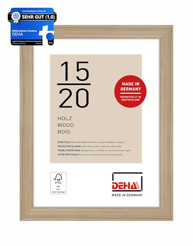 DEHA Design Bilderrahmen, 15 x 20 cm, Holz, Eiche, Fotorahmen zum Auftstellen im Hoch- & Querformat, bruchsicheres Kunstglas, Fontana von DEHA Design