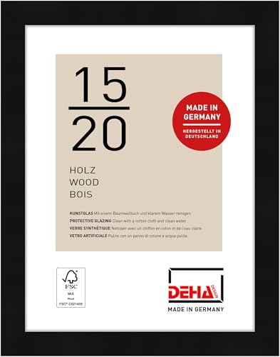 DEHA Design Bilderrahmen, 15 x 20 cm, Holz, Schwarz, Fotorahmen zum Auftstellen im Hoch- & Querformat, bruchsicheres Kunstglas, Fontana von DEHA Design