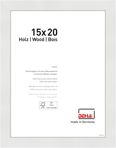 DEHA Design Bilderrahmen, 15 x 20 cm, Holz, Weiß, Fotorahmen zum Auftstellen im Hoch- & Querformat, bruchsicheres Kunstglas, Fontana von DEHA Design