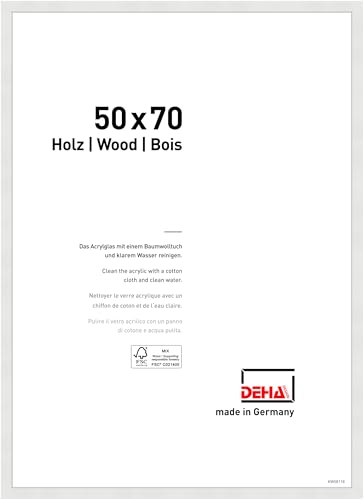 DEHA Design Bilderrahmen, 50 x 70 cm, Holz, Weiß, Posterrahmen zum Aufhängen im Hoch- & Querformat, bruchsicheres Kunstglas, Fontana von DEHA Design