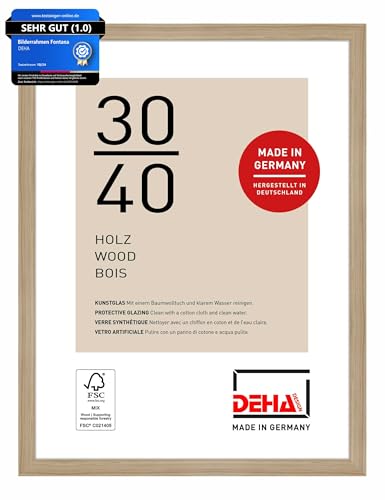 DEHA Design Bilderrahmen, 30 x 40 cm, Holz, Eiche, Fotorahmen zum Aufhängen im Hoch- & Querformat, bruchsicheres Kunstglas, Fontana von DEHA Design