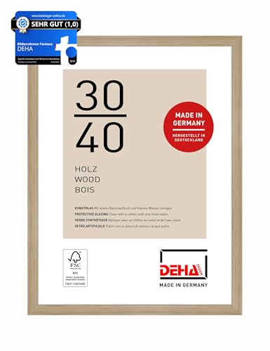 DEHA Design Bilderrahmen, 30 x 40 cm, Holz, Eiche, Fotorahmen zum Aufhängen im Hoch- & Querformat, bruchsicheres Kunstglas, Fontana von DEHA Design