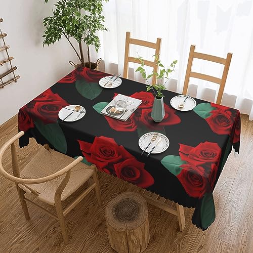 Rechteckige Tischdecke, Gothic-Rosen-Druck, schmutzabweisend, knitterfrei, waschbar, Tischdecke für Küche, Esszimmer, Party, Heimdekoration, 140 x 180 cm von DEHIWI