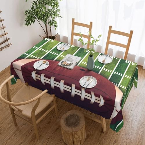 Rechteckige Tischdecke, Motiv: American Football Feld und Balldruck, flecken- und knitterfrei, waschbar, Tischdecke für Küche, Esszimmer, Party, Heimdekoration, 140 x 180 cm von DEHIWI