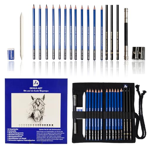 DEHUA ART Zeichenstifte und Skizzen-Set Professionelles 20-teiliges Zeichen mit tragbarer Tasche Skizzierstifte Zeichenkunst Werkzeug-Kit (Blau) von DEHUA ART