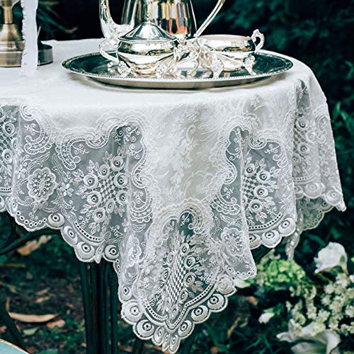 Runde Tischdecke aus weißer Spitze, Shabby-Chic-Tischdecke, bestickte Overlay für Hochzeit, Picknick, Party, 8585 cm (150 x 210 cm) von DEJHFHFVBVRUFBDBCVD