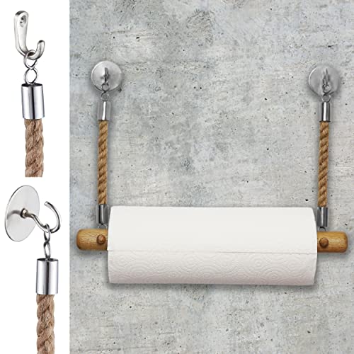 DEKAZIA® Küchenrollenhalter Holz Juteseil | 100%-fest durch Bohren und Schrauben | Küchenrollenhalter Holz | Wandrollenhalter Küche | Küchenpapierhalter | Papierrollenhalter Wand von DEKAZIA