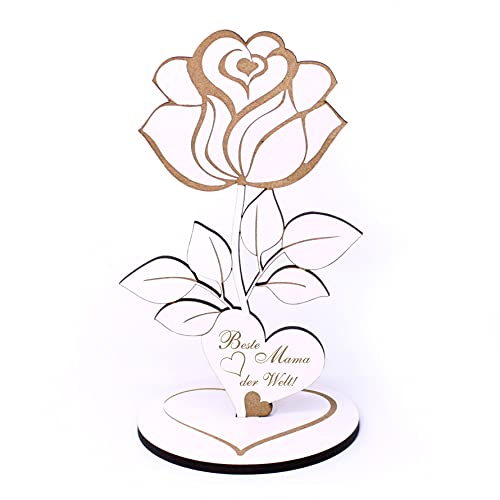 Deko Aufsteller ROSE Blume Herz BESTE MAMA DER WELT Schriftzug Geschenk Aufsteller - 12 x 20 cm | Dekolando Home Accessoires von DEKO-LANDO