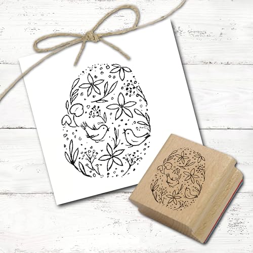 Dekolando Motivstempel Osterei mit Vögeln - Stempel Ostern floral Osterstempel Frühling - Abdruck 38 x 48 mm von DEKO-LANDO