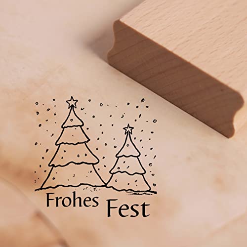 Dekolando Stempel Frohes Fest - verschneite Tannenbäume - Winter Motivstempel Holzstempel - Abdruck 38 x 38 mm von DEKO-LANDO