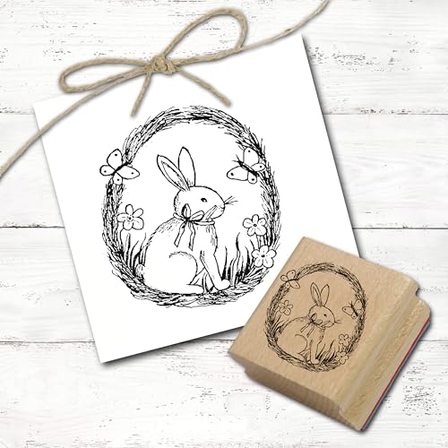 Dekolando Stempel Osterhase Gras Osterei mit Schmetterlingen - Motivstempel Holzstempel Osterstempel - Abdruck ca. 40 x 40 mm von DEKO-LANDO