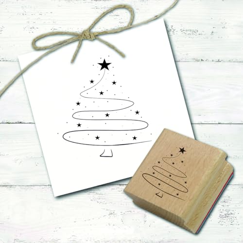 Dekolando Stempel Tannenbaum Sterne - Weihnachtsstempel Holzstempel Motivstempel Weihnachten - Abdruck 45 x 48 mm von DEKO-LANDO