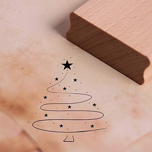 Dekolando Stempel Tannenbaum Sterne - Weihnachtsstempel Holzstempel Motivstempel Weihnachten - Abdruck 45 x 48 mm von DEKO-LANDO