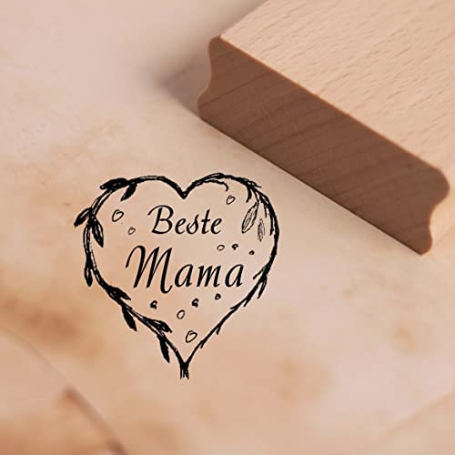 Motivstempel Beste Mama Stempel Herz 38 x 38 mm Natur von DEKO-LANDO