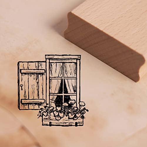 Motivstempel Fenster mit Blumenkasten Stempel Landhaus 48 x 48 mm von DEKO-LANDO