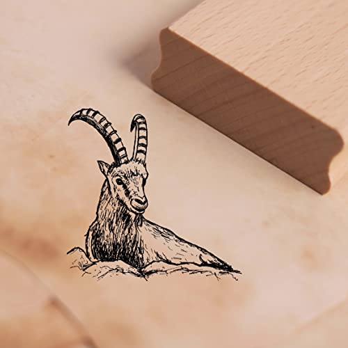 DEKO-LANDO Motivstempel Steinbock liegt Stempel 48 x 48 mm Natur Buchenholz von DEKO-LANDO