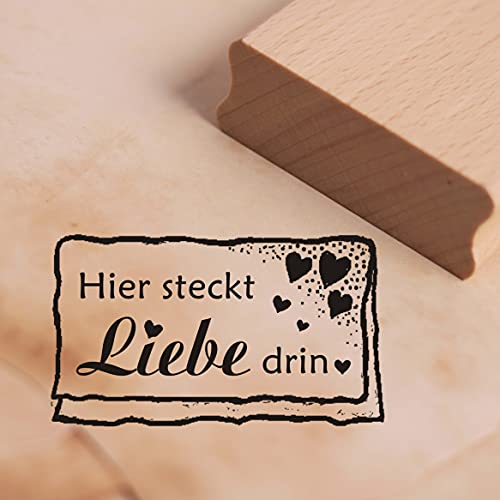 Stempel Hier steckt Liebe drin - Etikett Herzen Motiv ca. 48 x 28 mm von DEKO-LANDO