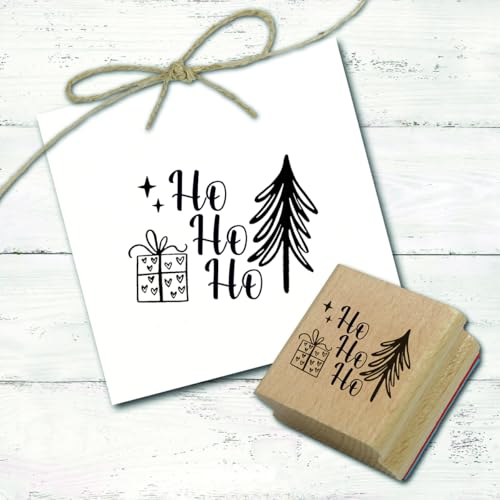 Dekolando Stempel Ho ho ho - Tanne Geschenk Herzen - Weihnachten Motivstempel Holzstempel Weihnachtsstempel modern - Abdruck 48 x 41 mm von DEKO-LANDO