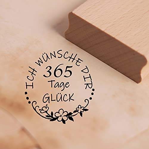 DEKO-LANDO Stempel Ich wünsche dir 365 Tage Glück - Motivstempel aus lackiertem Buchenholz, Abdruckgröße ca. 38 x 38 mm von DEKO-LANDO