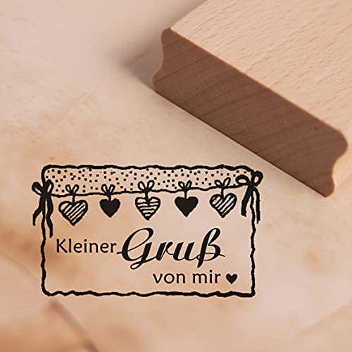 Stempel Kleiner Gruß von mir - Etikett Herzen Motiv ca. 48 x 28 mm von DEKO-LANDO