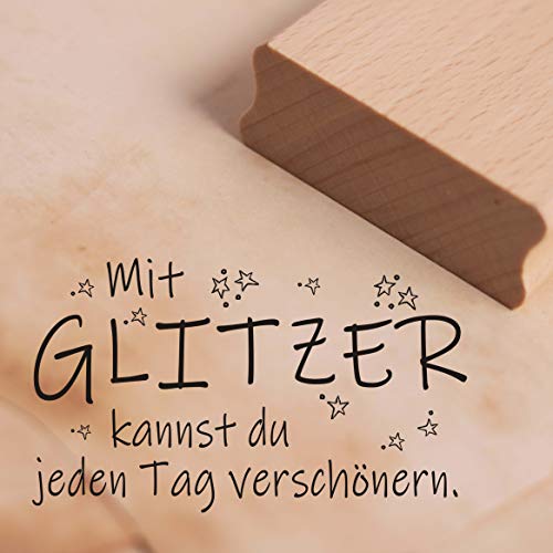 DEKO-LANDO Stempel Mit Glitzer - Holzstempel mit Glitzerstern-Motiv, Natur, ca. 48 x 38 mm von DEKO-LANDO