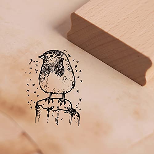 DEKO-LANDO Stempel Rotkehlchen im Winter - Motivstempel, Natur, Buchenholz, ca. 28 x 38 mm von DEKO-LANDO