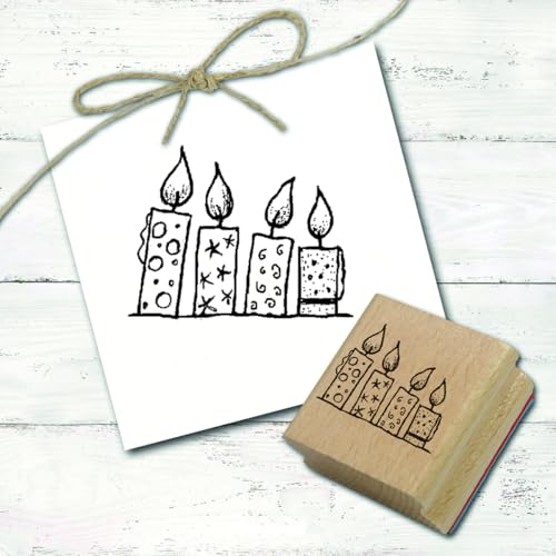 DEKO-LANDO Stempel Vier Kerzen - Advent Weihnachten Motivstempel Holzstempel Kerze - Abdruck 48 x 38 mm von DEKO-LANDO