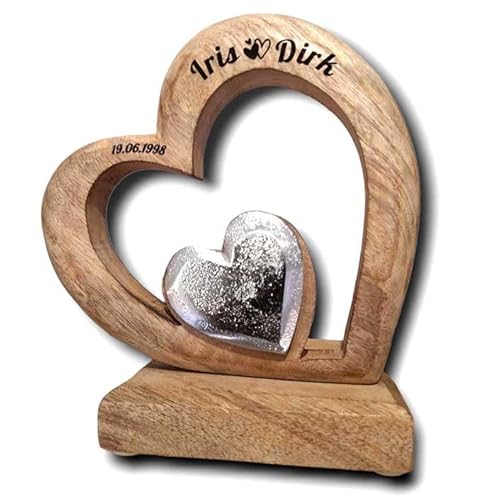 Personalisiertes Geschenk zum Hochzeitstag Jahrestag | Hochzeitsgeschenk mit Gravur | Holzherz Deko mit Namen und Datum von DEKOGURU