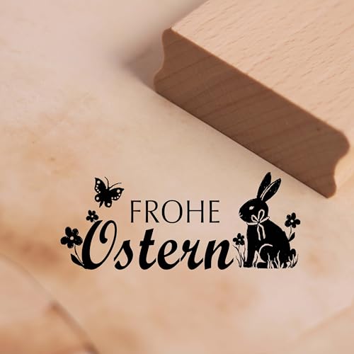 Dekolando Stempel Frohe Ostern Schriftzug Osterhase - Motivstempel Holzstempel Osterstempel - Abdruck 68 x 28 mm von DEKOLANDO