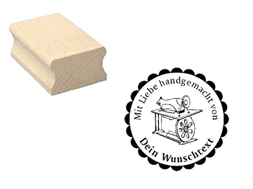 Motivstempel Handmade Stempel - Retro Nähmaschine - mit persönlichem Wunschtext oder Namen von DEKOLANDO