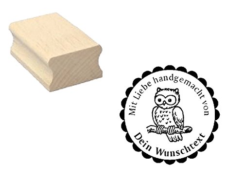 Motivstempel Handmade Stempel - niedliche Eule - mit persönlichem Wunschtext oder Namen von DEKOLANDO