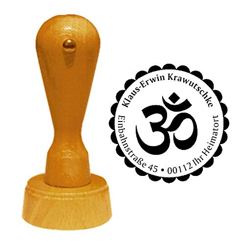 Stempel Adressstempel « HINDUISMUS » Durchmesser ca. Ø 40 mm - mit persönlicher Adresse und Motiv - Symbol OM Zeichen Religion von DEKOLANDO