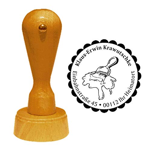 Stempel Adressstempel « MALER - PINSEL » Durchmesser ca. Ø 40 mm - mit persönlicher Adresse, Motiv und Zierrand - Beruf Lackierer Malerpinsel Farbe von DEKOLANDO